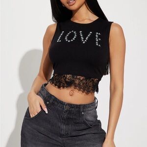 Rhinestone Love Top - Black NEW